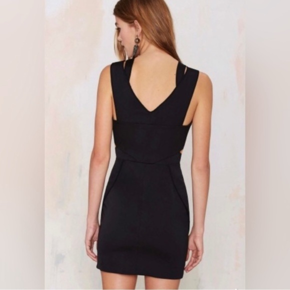 Nasty Gal Black Cutout Mini Dress Reversible Zip Front Bodycon Size Small NWT - Picture 2 of 8